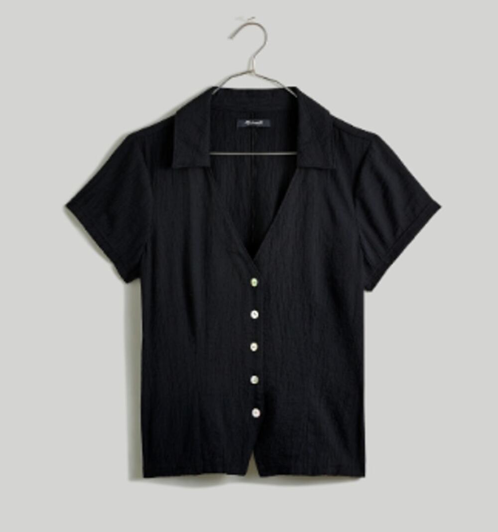 NWOT Madewell Notched V-Neck Button-Up Top Black XS